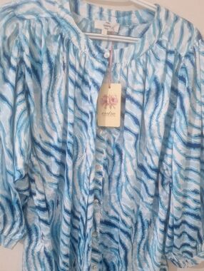 Entro Blue 3/4 Sleeve Printed Top